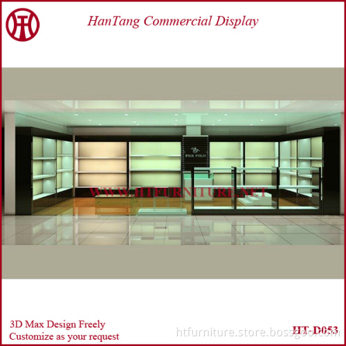 Best quality! led lighting custom MDF wood mall clothing showcase design for sale
